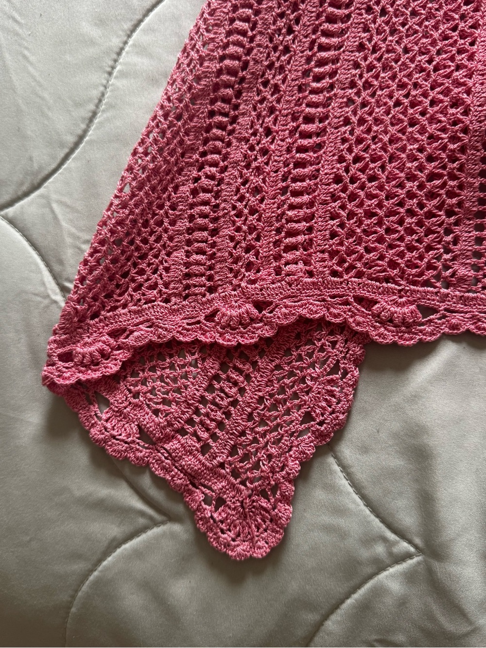 Vintage Pink Crochet Openwork Short-Sleeve Cardigan - Picture 5 of 7
